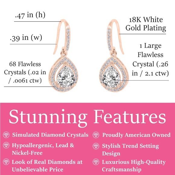 Cate & Chloe Isabel 18k Rose Gold Plated Halo Design Teardrop Earrings - Picture 5 of 5